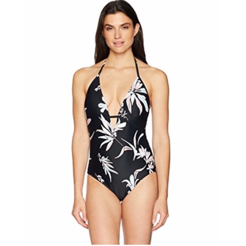 Coastal Blue Deep V Halter Neck Tie Back Suit L
